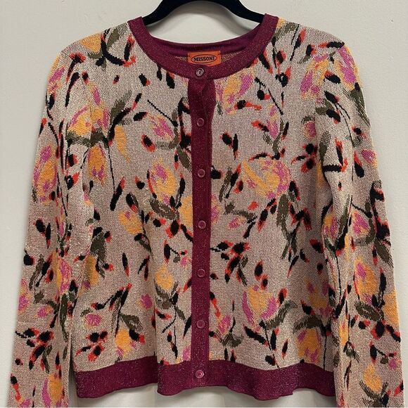 MISSONI Cardigan Women Size Medium Wool Blend Floral Boho Office - Picture 2 of 10